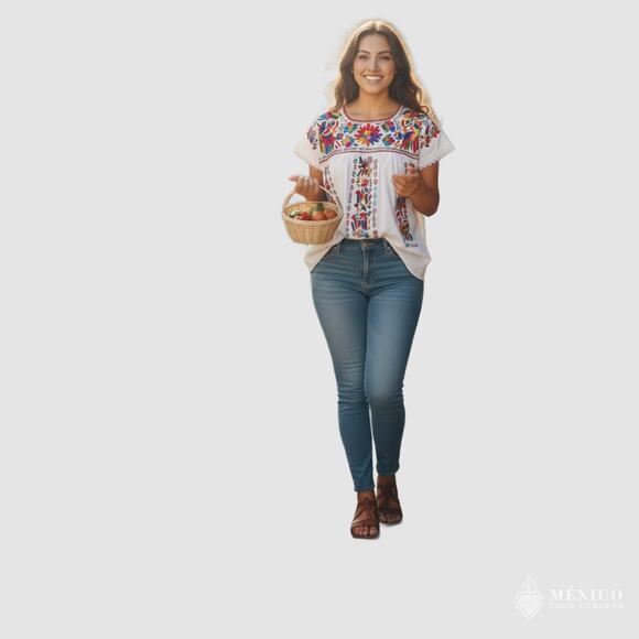 Mexican Hand embroidered bluse  Size L - Picture 2 of 14